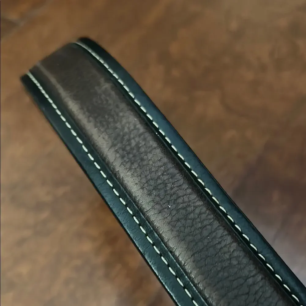 Cole Haan Men’s Two Tone Leather Belt  With Contrast Stitching, Silver Hardware